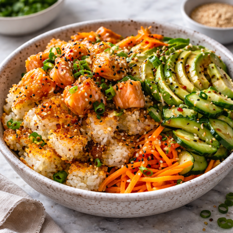 Crispy Rice Salmon Avocado Salad – Easy Protein Bowl