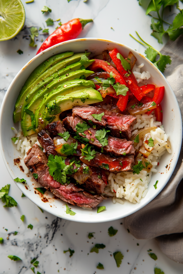 High Protein Steak Fajita Bowl Low Carb | Flavor-Packed Healthy Dinner